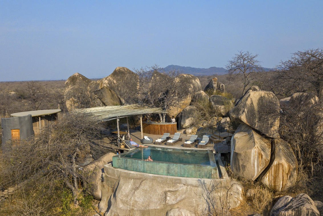 Luxury safari tent overlooking the wilderness in Ruaha, Tanzania